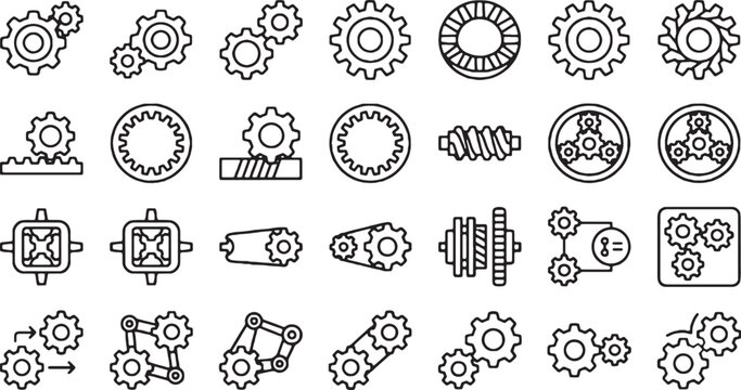 Mechanical gear icons set industrial machine mechanism icons vector
