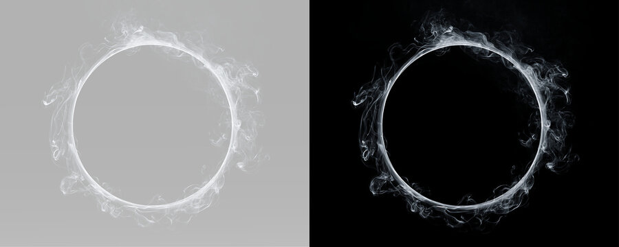Smoke halo swirling white circular smoke border realistic vapor ring abstract mist isolated premium atmospheric texture effect png