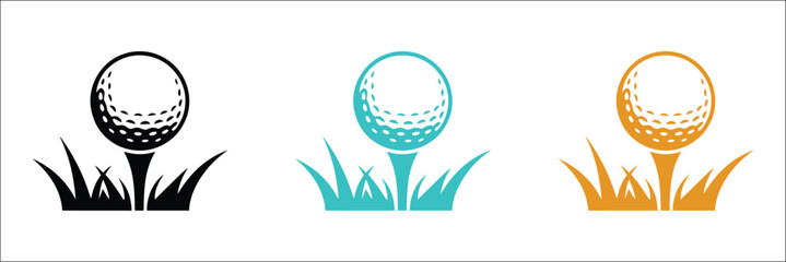 Golf ball icon set with golf ball on tee, colorful sports symbols, championship equipment, professional game accessories, and golfing design elements, vector, designs © Vector Creator
