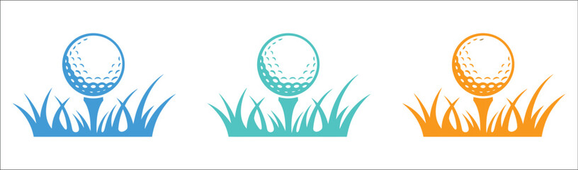 Golf ball icon set with golf ball on tee, colorful sports symbols, championship equipment, professional game accessories, and golfing design elements, vector, designs © Vector Creator
