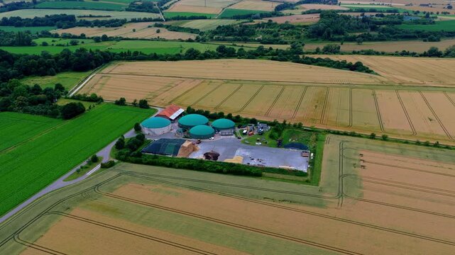 Aerial Video of Biogas Plant Surrounded by Agricultural Fields
