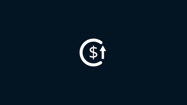 Abstract, Dollar rate up looped icon.Reduce costs sign and symbol increase icon on blue background.