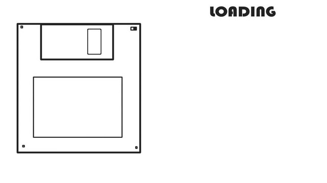 Retro technology &ndash; a floppy disk and the word "loading." Files are being uploaded or downloaded.