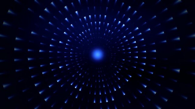 Blue Hyperspace Tunnel Warp Speed Motion Loop Background. Glowing Blue Cybernetic Tunnel and Light Rays Backdrop