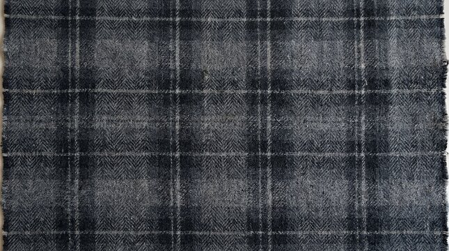 Antique charcoal and deep grey distressed plaid textile surface featuring a classic worn herringbone pattern across the entire canvas  textile fabric texture background weave pattern charcoal