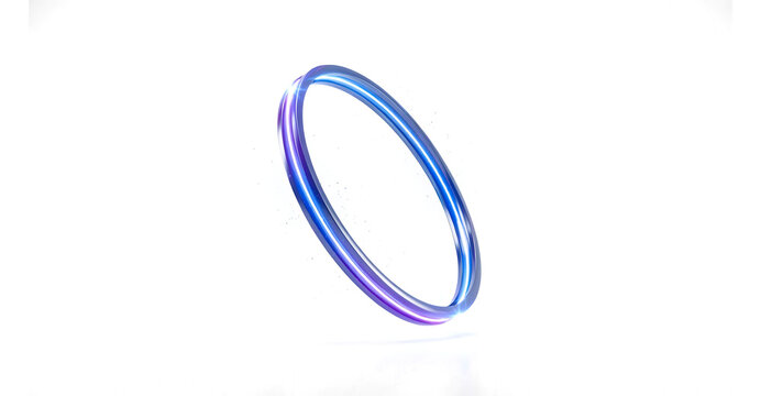 Glowing iridescent neon circle ring isolated on white background with abstract isolated background