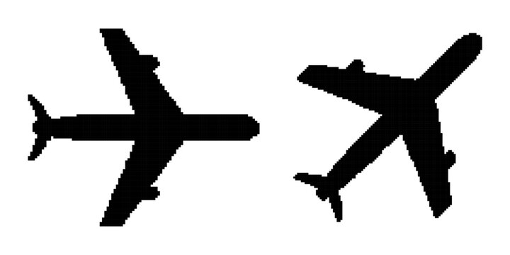 Passenger Jet Silhouette Icons in Minimal Black Pixel Style