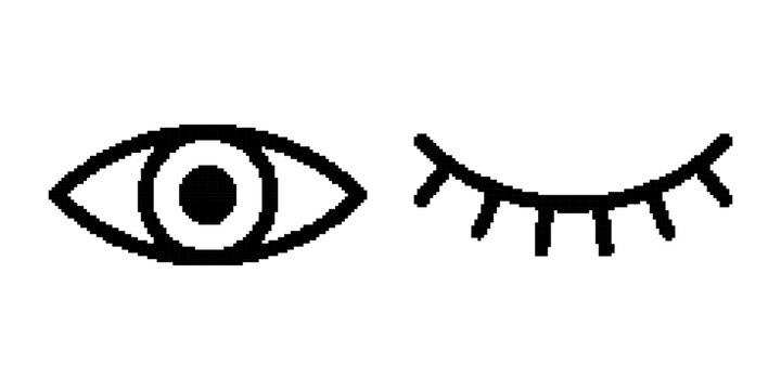 Eye and Eyelash Icons in Minimal Black Pixel Style