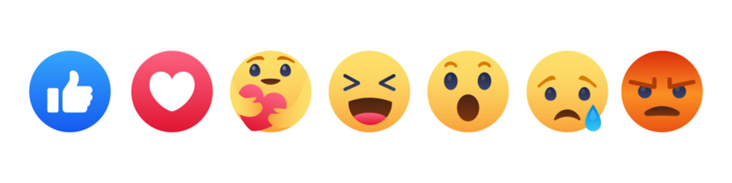Social Media Reaction Emojis in Colorful Flat Editorial Icon Style