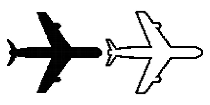 Passenger Jet Silhouette Icons in Minimal Black Pixel Style