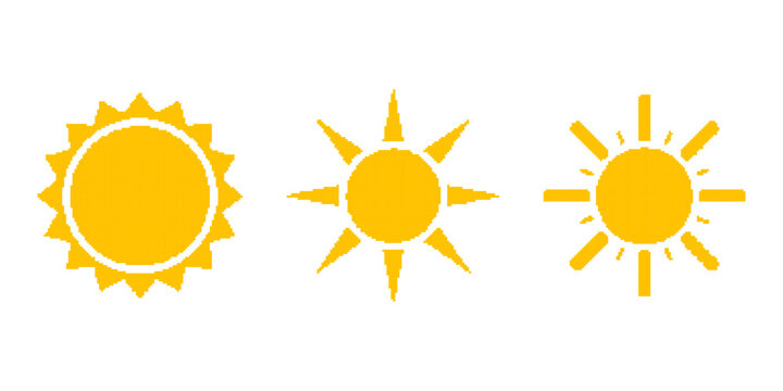 Yellow Sun Icons in Minimal Pixel Vector Style