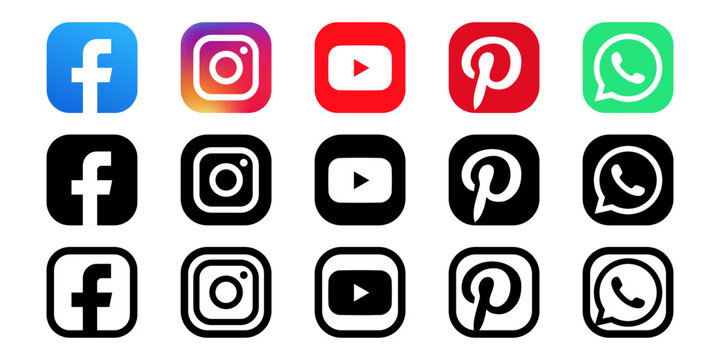 Social Media App Logos in Color and Black Editorial Icon Style