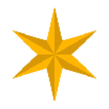 Golden Star Icon in Pixelated 3D Vector Style