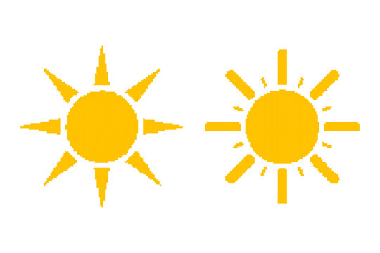 Yellow Sun Icons in Minimal Pixel Vector Style