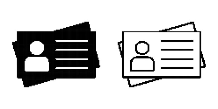 ID Card Icons in Pixelated Black Vector Style