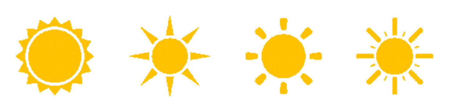 Yellow Sun Icons in Minimal Pixel Vector Style