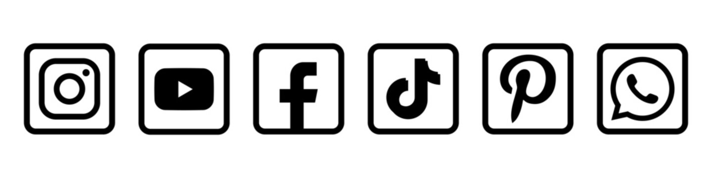 Social Media Outline Icons in Bold Black Editorial Vector Style