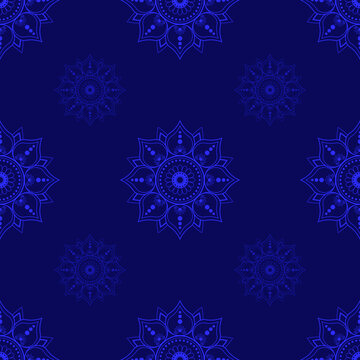 Blue Mandala seamless pattern for Diwali festival background
