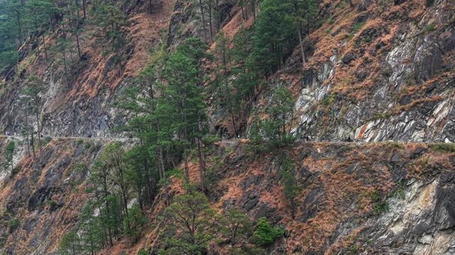 Aerial View of Winding Mountain Road in Pangi Valley, Himachal Pradesh, India