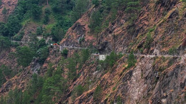 Aerial View of Winding Mountain Road in Pangi Valley, Himachal Pradesh, India