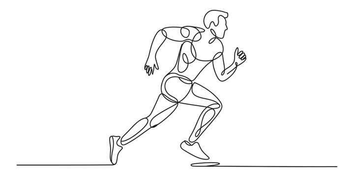 Continuous single line drawing of a man running fast