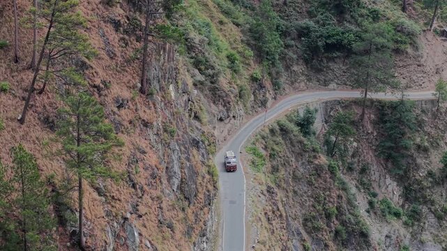 Aerial View of Winding Mountain Road in Pangi Valley, Himachal Pradesh, India