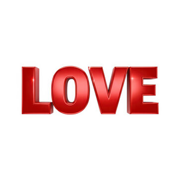 A red 3d text reading love on a white background is very eye catching.