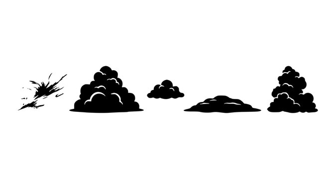 Black silhouette style feather and cloud graphics set