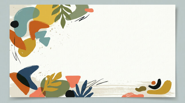 Colorful abstract mid-century modern illustration of stylized bird and organic shapes on neutral background