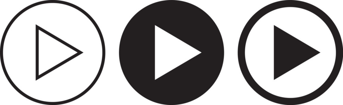 Three play button icons