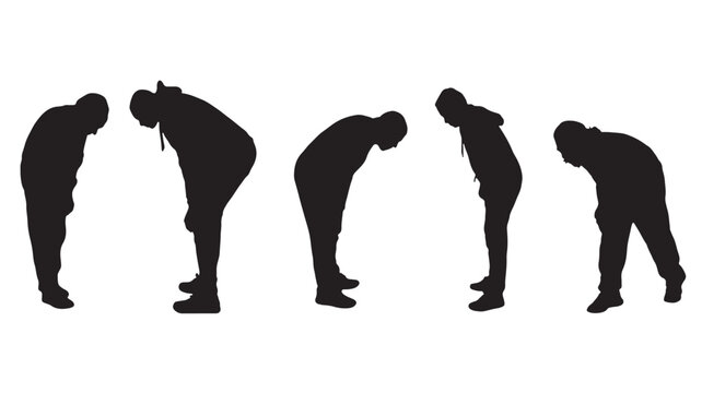 Silhouettes of a man bending over and looking down in sequence