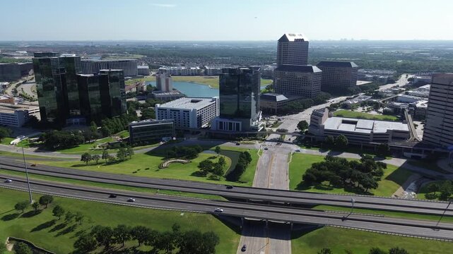 Reflective glass architecture overlooks tranquil lakefront spaces near regional transit links and hubs. Prime commercial territory exists within evolving Las Colinas, Irving, Dallas Fort Worth, TX
