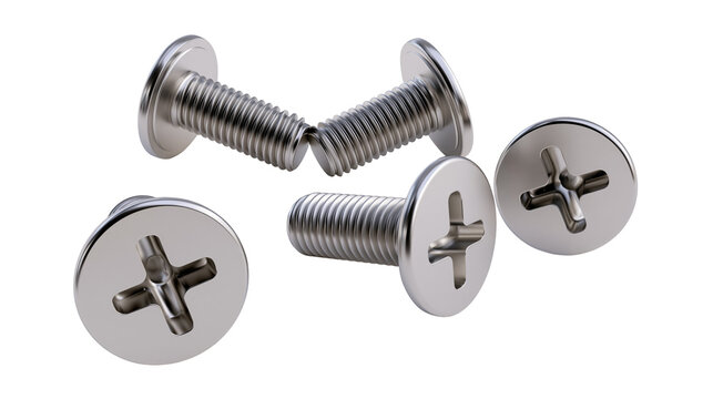 Four silver metal screws with cross head slots