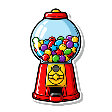Sticker Design of a Bold Cartoon Bubblegum Vending Machine