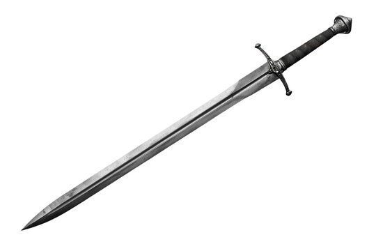 Medieval longsword presenting its sharp steel blade and hilt, ready for combat or historical reenactment on a transparent background
