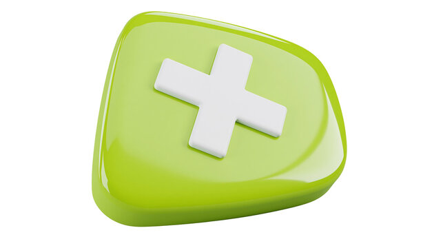 Glossy green rounded square with white plus symbol