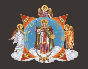 Obraz premium Archangel Michael. Illustration in Byzantine style with angels and seraphim