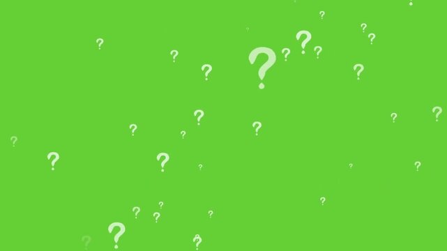 White question mark floating particles animation background isolated on Chroma Key green screen