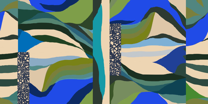 Modern abstract leaves print. Hand drawn calming and airy seamless pattern. 