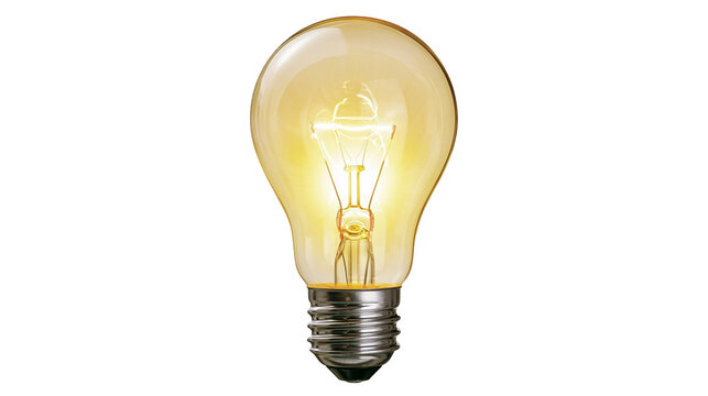 Incandescent light bulb with glowing filament and metal screw base