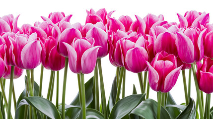 Fototapeta premium Pink and white tulips blooming in a dense cluster