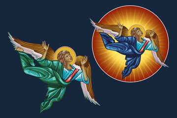 Obraz premium Illustration - fresco angel set in Byzantine style