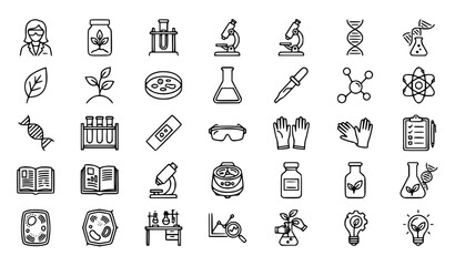 Naklejka premium Premium science, laboratory and biology line icons set