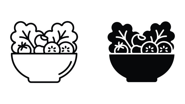 Fresh vegetable salad in bowl icon set with vegetable nutrition collection