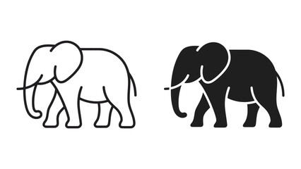 Fototapeta premium Elephant silhouette and outline icon set with elephant wildlife silhouette