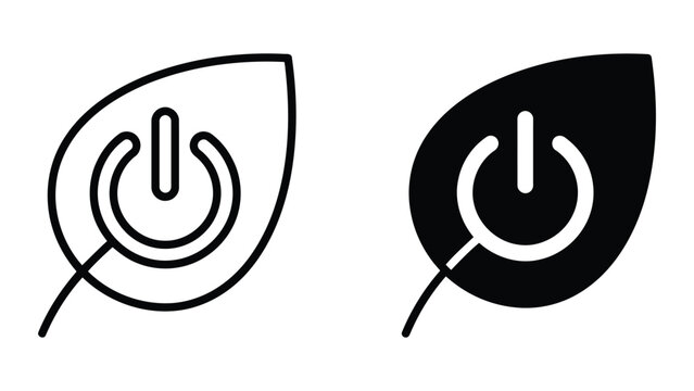 Energy saving power button inside a leaf icon set with environment, sustainabili