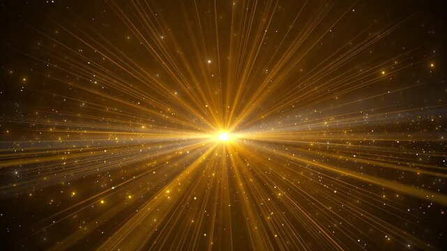 Golden light burst background powerful flare, radiant rays, sparkling particles, cinematic warm glow. award videos, luxury intros, success promos, celebration openers, title reveals, motion overlays.