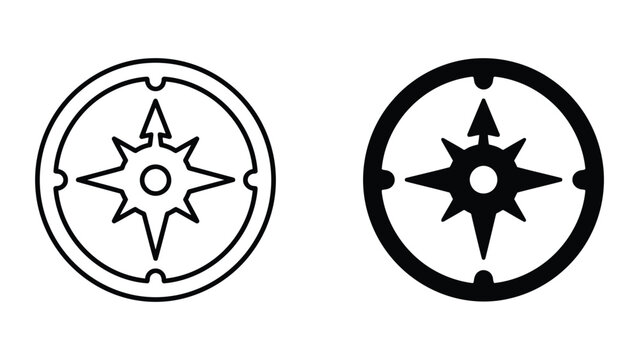 Navigation compass rose direction icon set outline and silhouette with direction