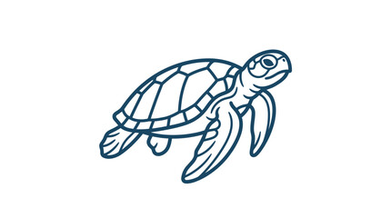 Minimalist blue line art illustration of a swimming sea turtle isolated on white background © Syakilla