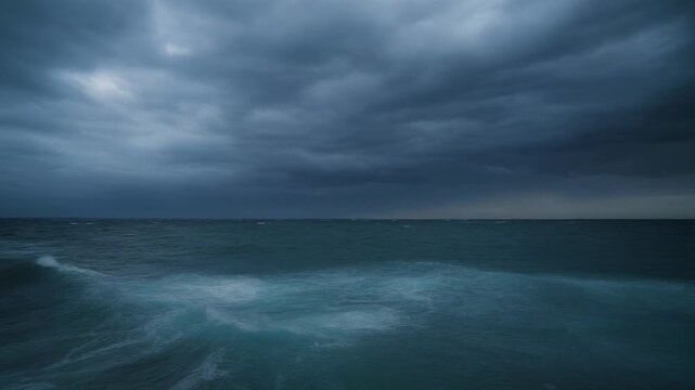 Choppy Ocean Water Under Dark Foreboding Stormy Clouds